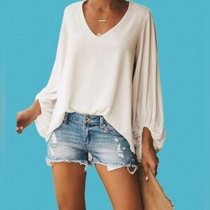 White V-Neck Tunic Blouse